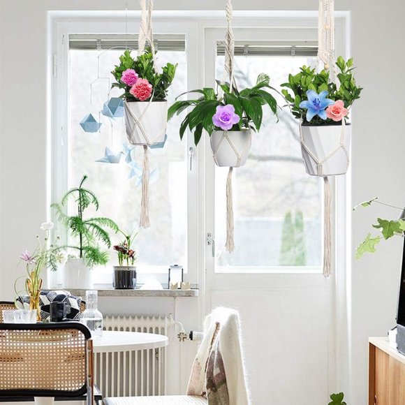 Bohemian Braided Plant Holder Hippie Outdoor/Indoor/Living Room/Dorm Decor - Picture 4 of 10